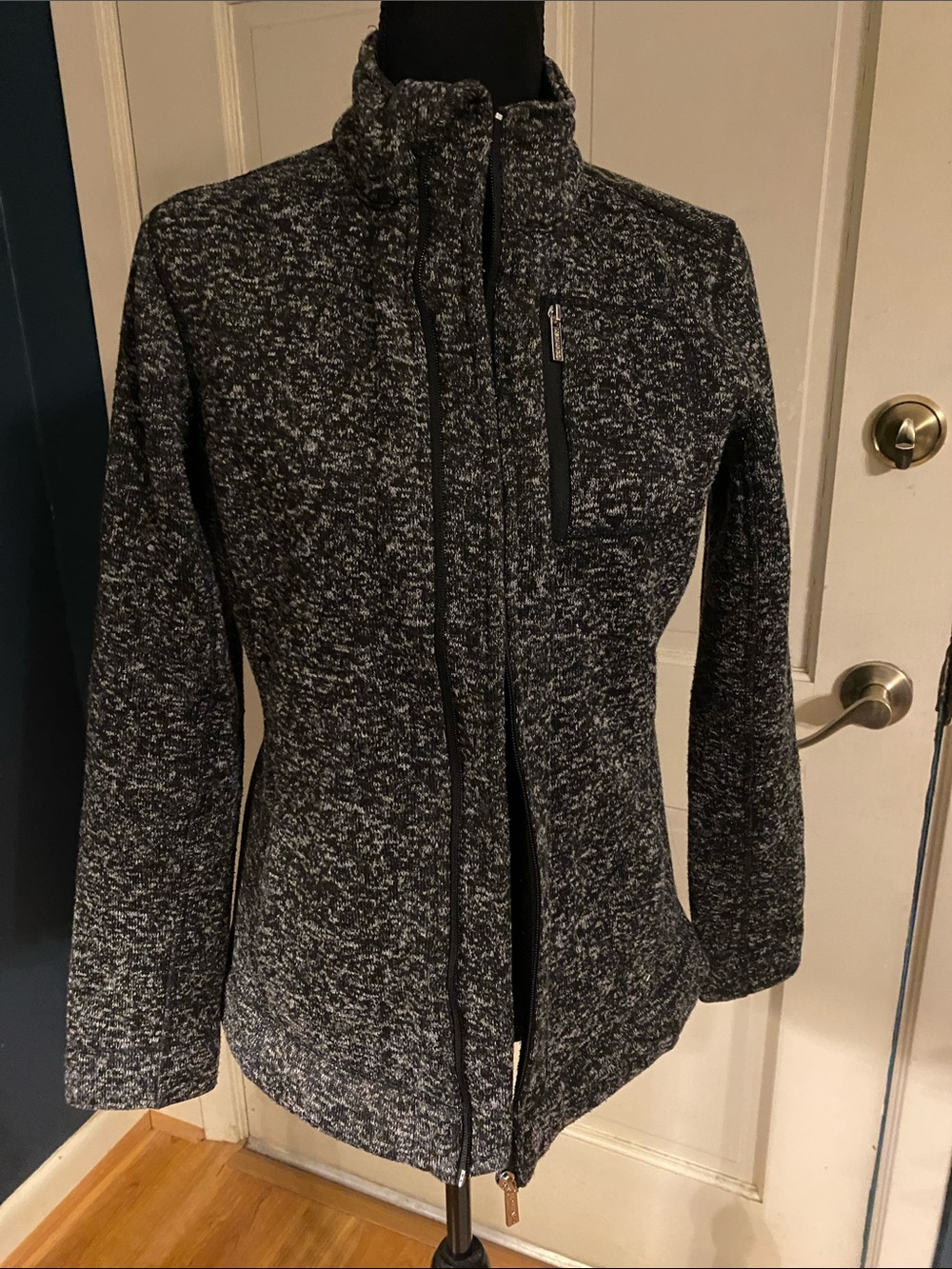 Calvin Klein Women's Heathered Charcoal Full-Zip Utility Jacket S